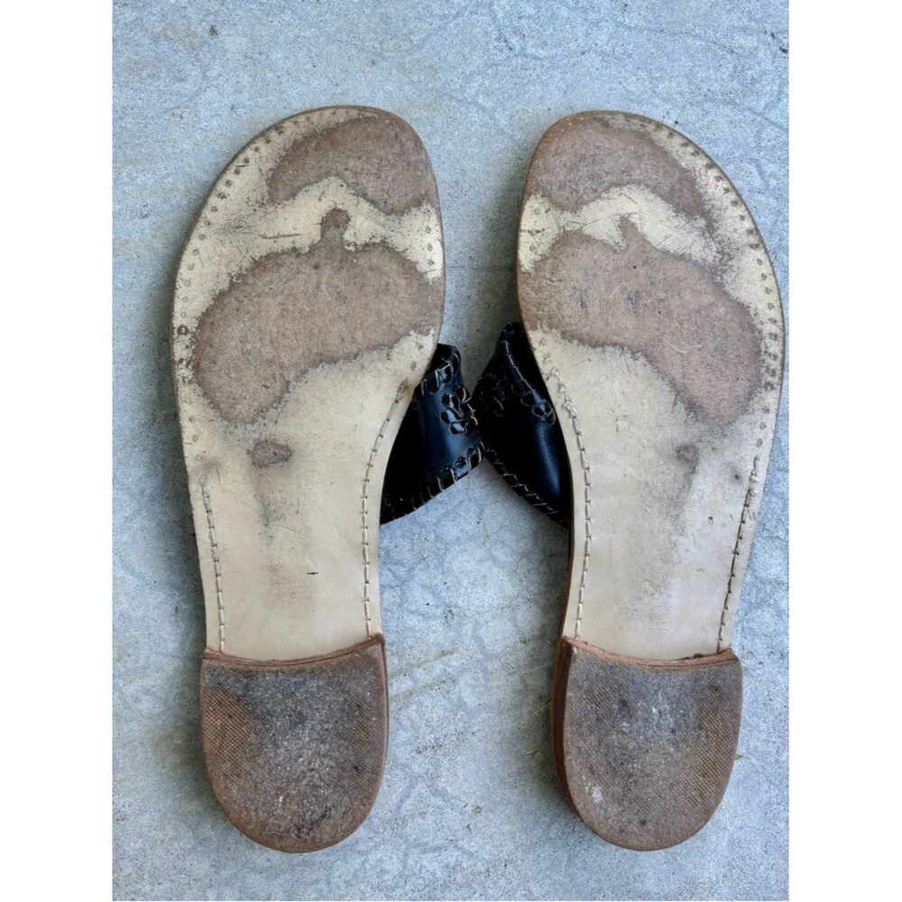 Jack Rogers Navajo Sandals Flip Flops Black Leather Thongs Whipstitch 11 - Picture 5 of 6